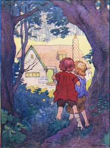 Au milieu de la forêt se dressait une merveilleuse maison blanche, de Hansel et Gretel publié par Blackie & Son Limited, vers 1940 - Frank Adams